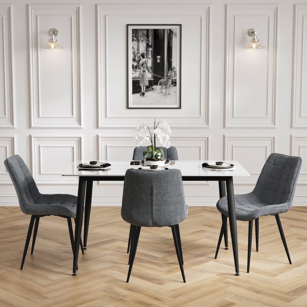 Livermore Ceramic Dining Table With 4 Chairs In White Marble Effect