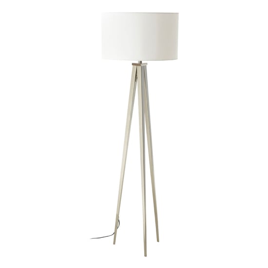 Photo of Livica white fabric shade floor lamp with tripod base