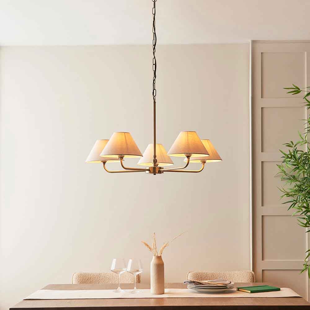 Livie Metal 5 Ceiling Pendant Light in Antique Brass