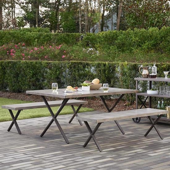 Read more about Crook living farmstead dining set in dark brown with 2 benches