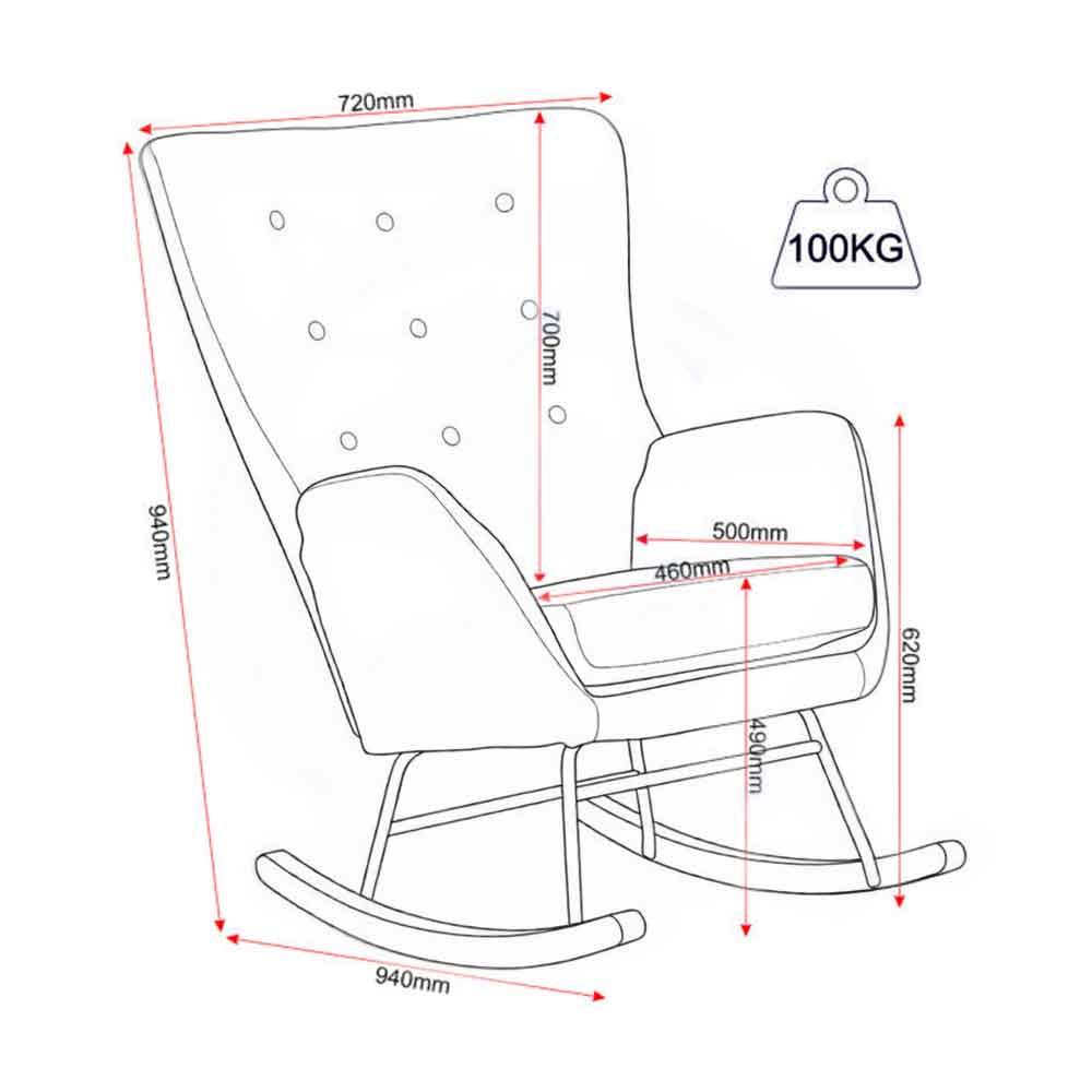 Livorno Fabric Bedroom Rocking Chair in Dark Grey