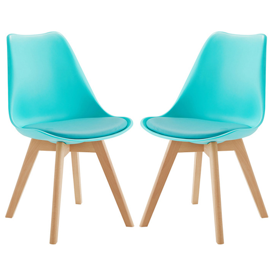Read more about Livre aqua plastic dining chairs with wooden legs in pair