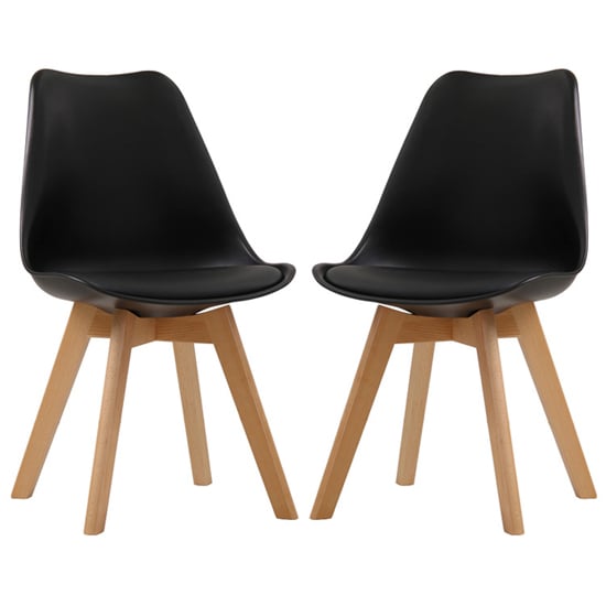 Livre Black Plastic Dining Chairs With Wooden Legs In Pair