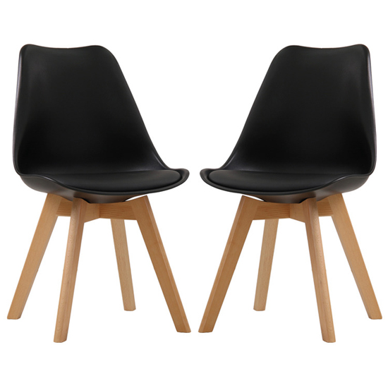 Product photograph of Livre Black Plastic Dining Chairs With Wooden Legs In Pair from Furniture in Fashion