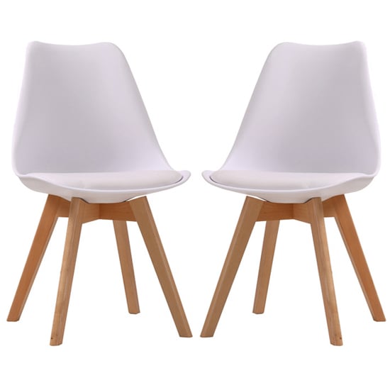 Product photograph of Livre White Plastic Dining Chairs With Wooden Legs In Pair from Furniture in Fashion