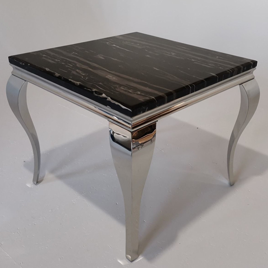 Liyam 90cm Marble Dining Table In Black With Chrome Legs