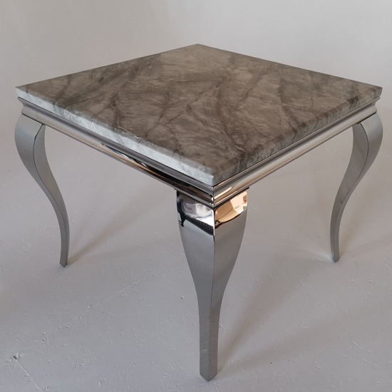Liyam 90cm Marble Dining Table In Grey With Chrome Legs