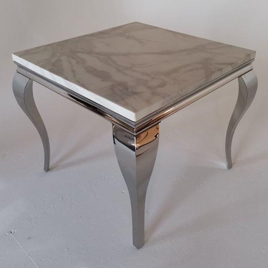 Liyam 90cm Marble Dining Table In White With Chrome Legs