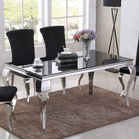 Liyam Black Glass Top Dining Table With 4 Black Chairs_2