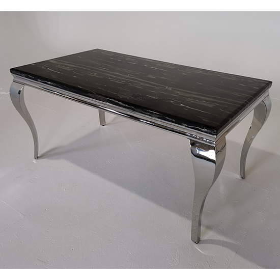 Liyam Large Marble Dining Table In Black With Chrome Legs