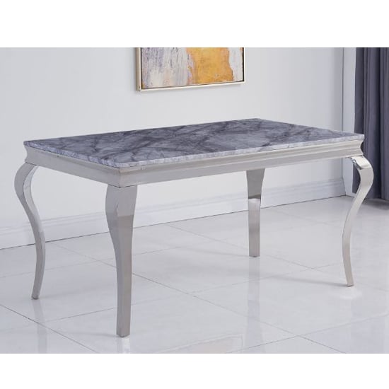 Liyam Large Marble Dining Table In Grey With Chrome Legs