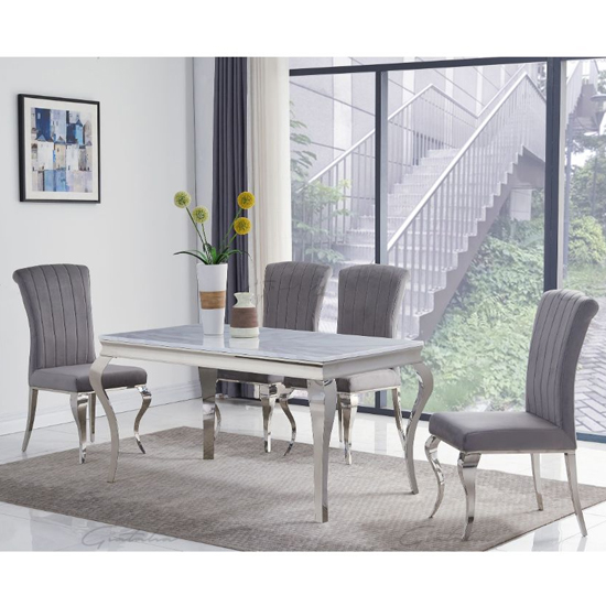 Read more about Liyam small grey marble dining table with 4 grey chairs