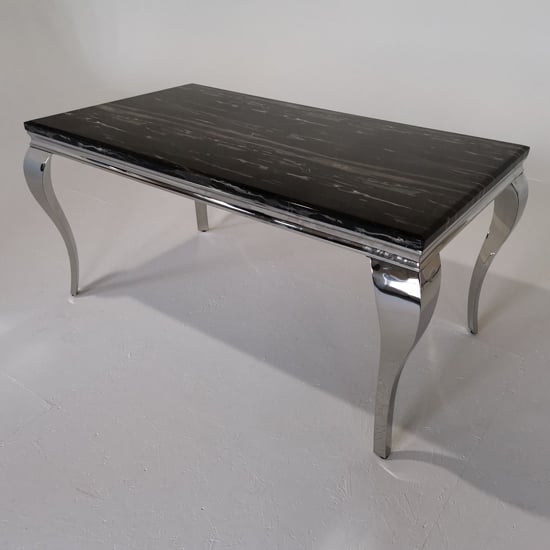 Liyam 140cm Marble Dining Table In Black With Chrome Legs