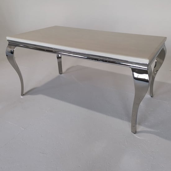 Liyam 140cm Marble Dining Table In Cream With Chrome Legs Furniture