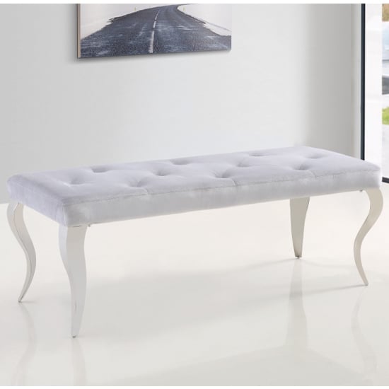 Liyam Large Velvet Upholstered Dining Bench In Grey