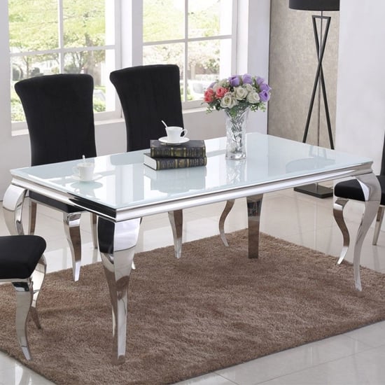 Liyam White Glass Top Dining Table With 4 Black Chairs_2