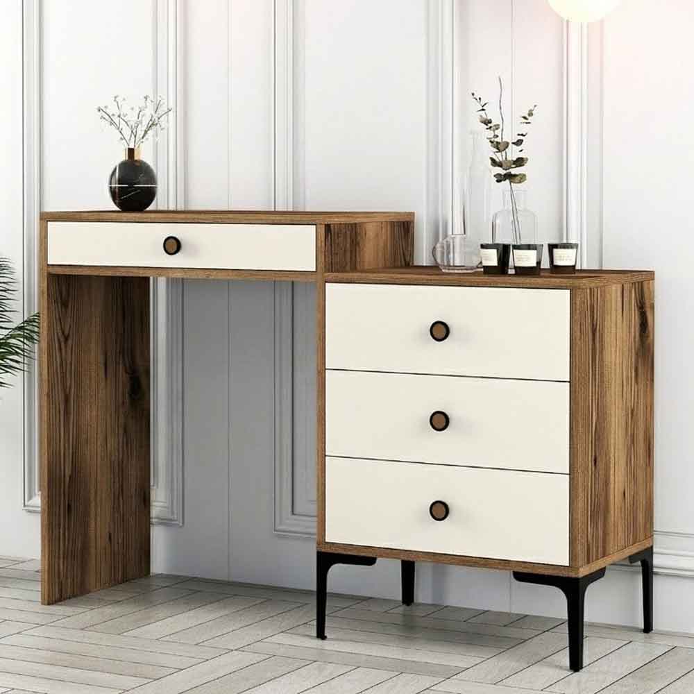 Lizbon Wooden Dressing Table with 4 Drawers in Walnut and Cream