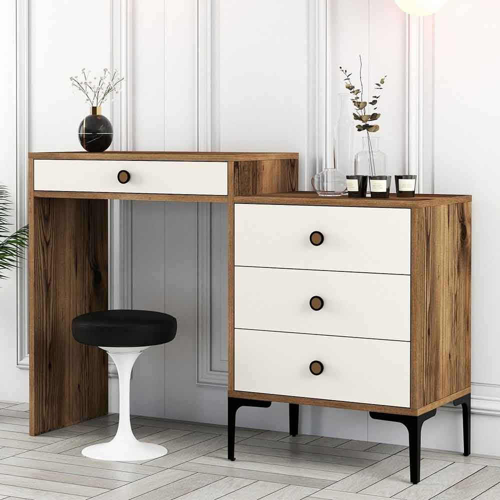 Lizbon Wooden Dressing Table with 4 Drawers in Walnut and Cream