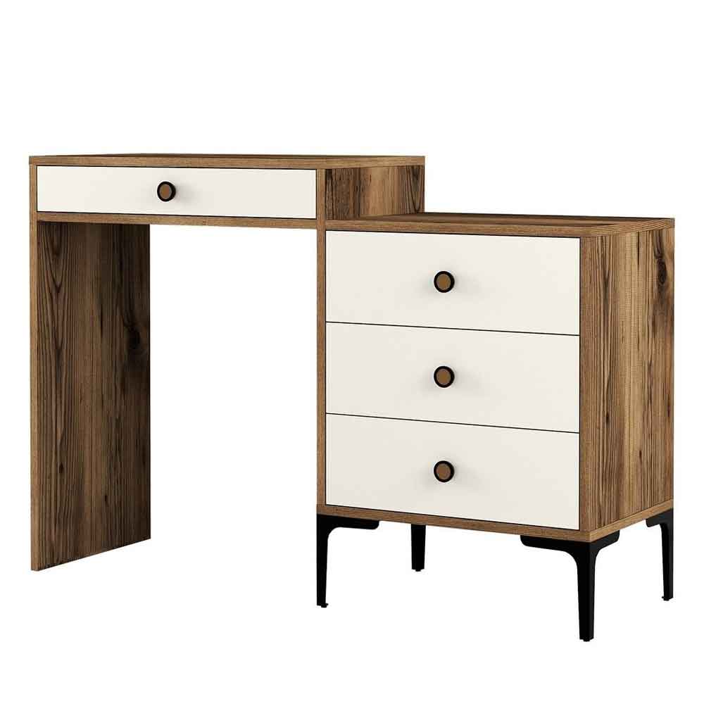 Lizbon Wooden Dressing Table with 4 Drawers in Walnut and Cream