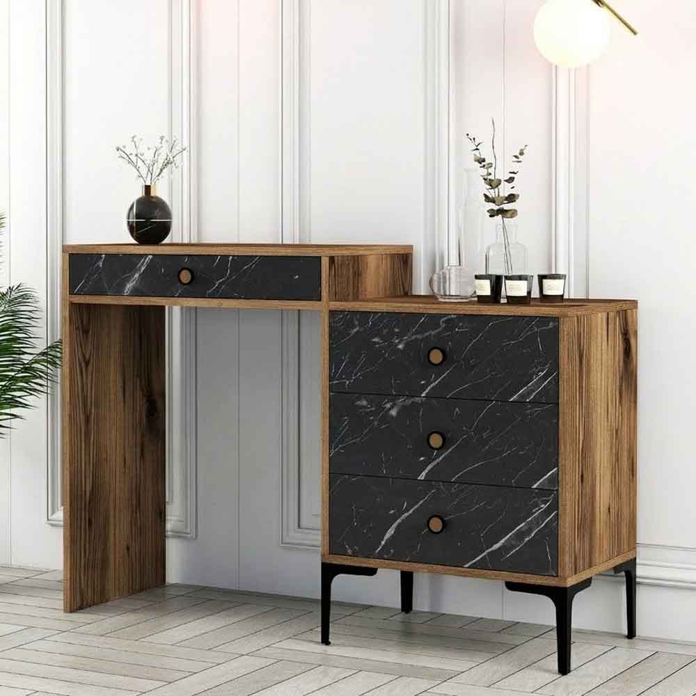 Lizbon Wooden Dressing Table with 4 Drawers in Walnut and Black