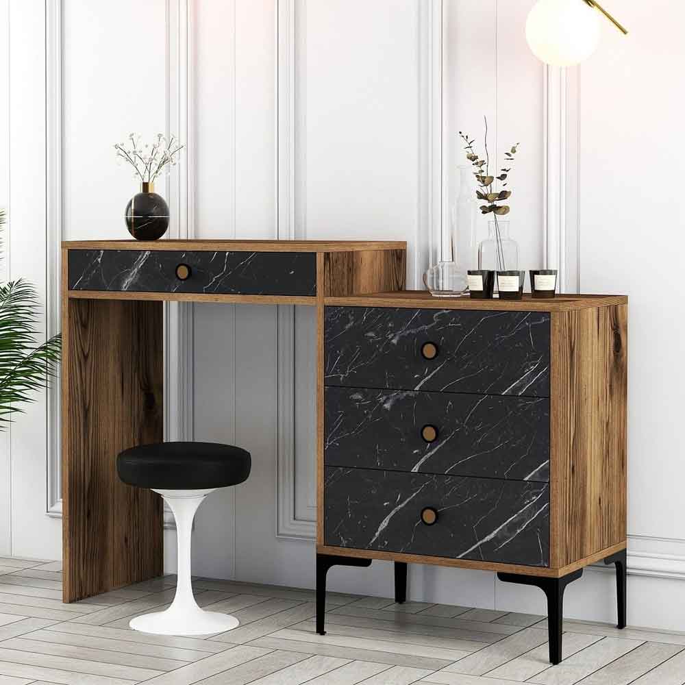 Lizbon Wooden Dressing Table with 4 Drawers in Walnut and Black