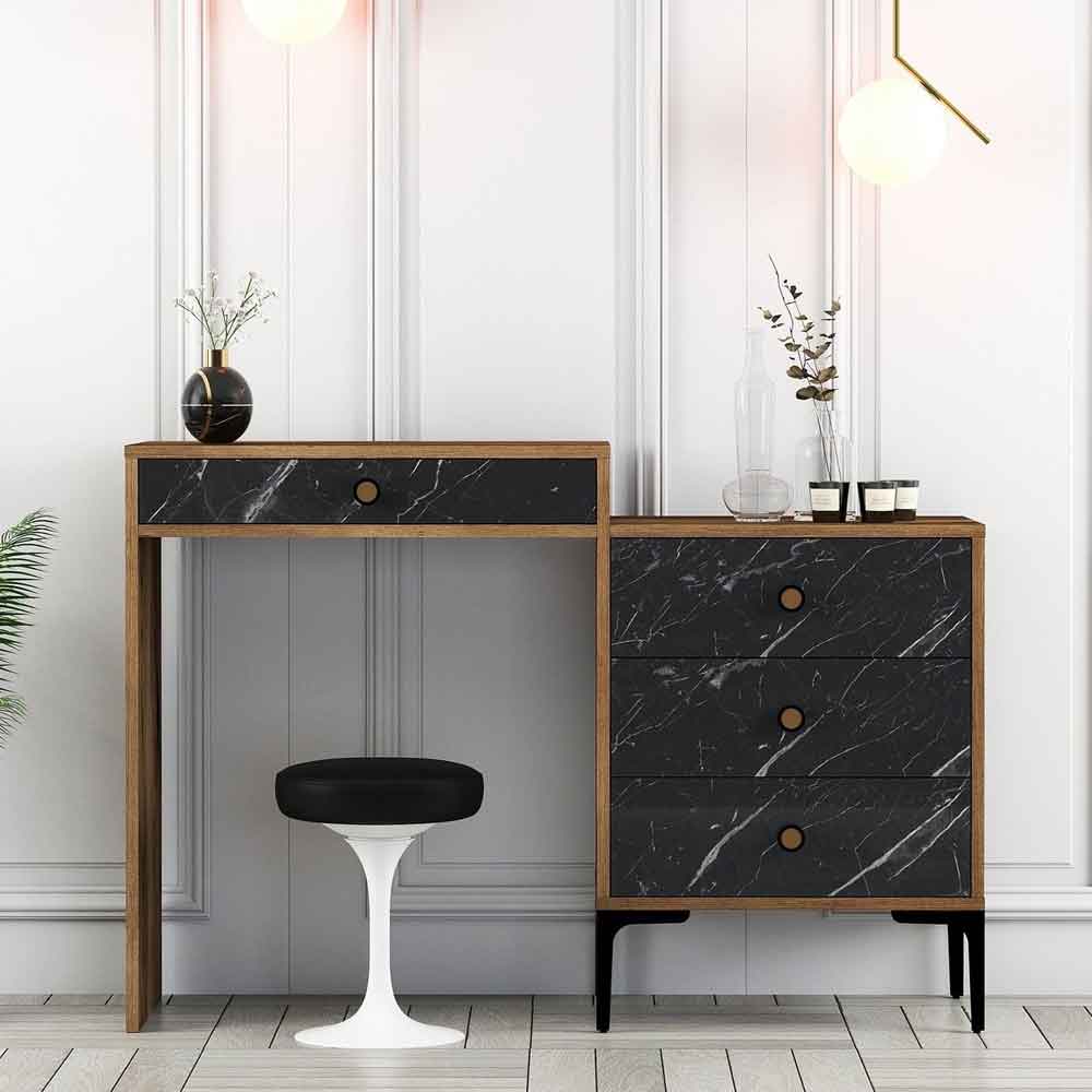 Lizbon Wooden Dressing Table with 4 Drawers in Walnut and Black