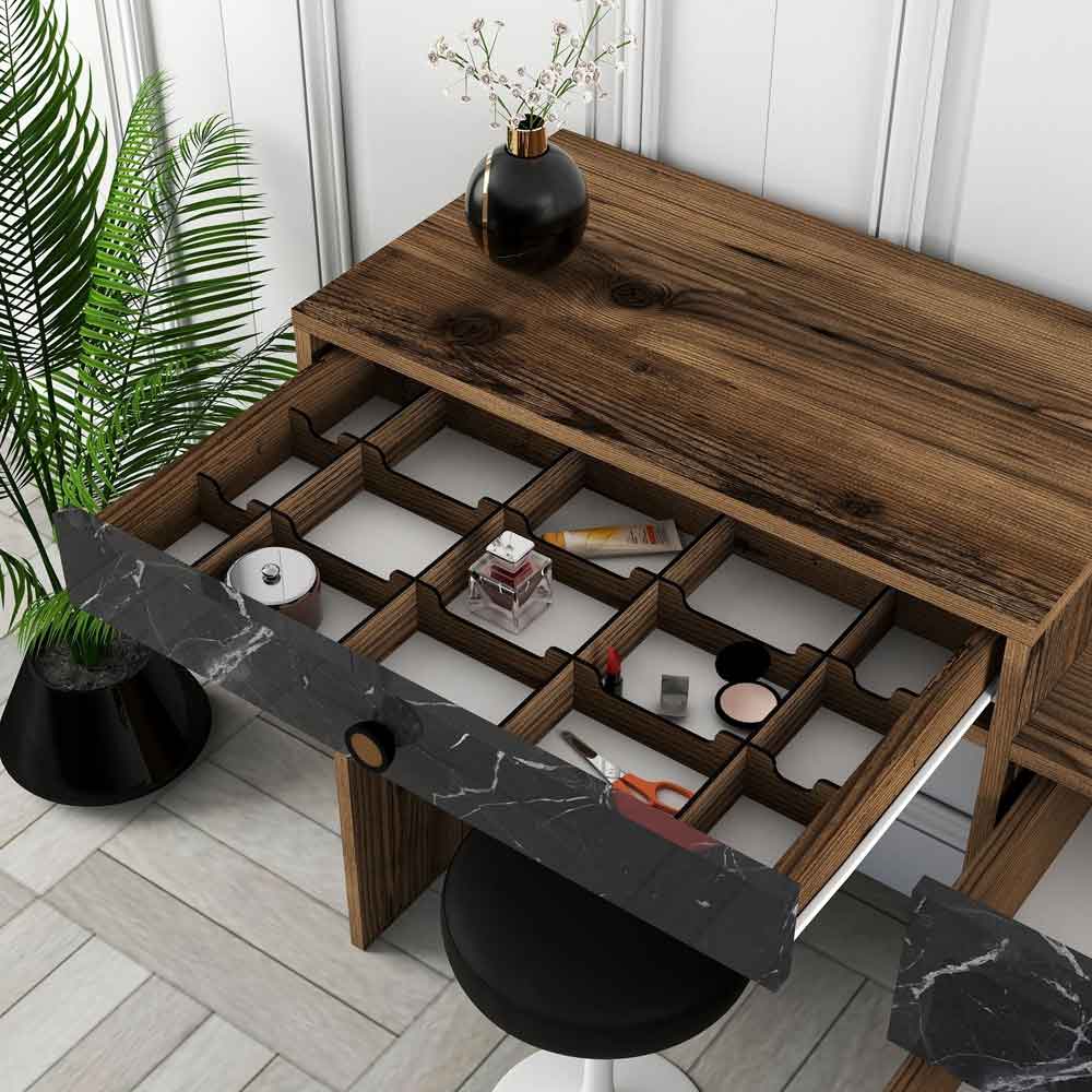 Lizbon Wooden Dressing Table with 4 Drawers in Walnut and Black