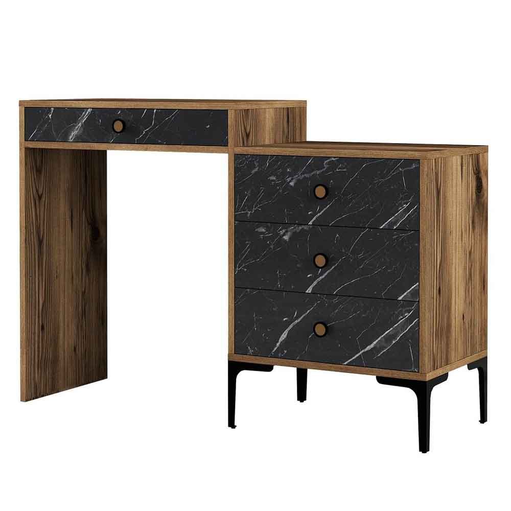 Lizbon Wooden Dressing Table with 4 Drawers in Walnut and Black