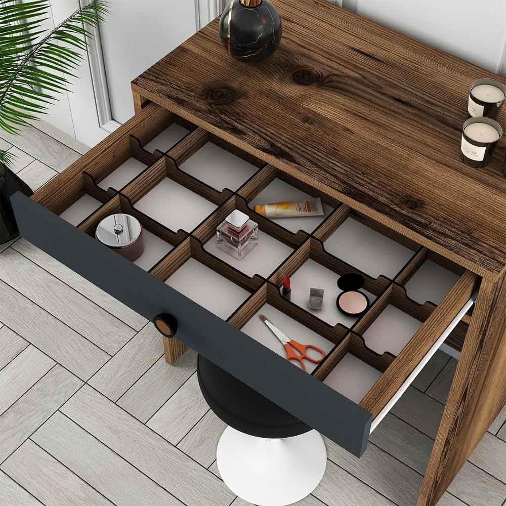 Lizbon Wooden Dressing Table with Mirror in Walnut and Anthracite