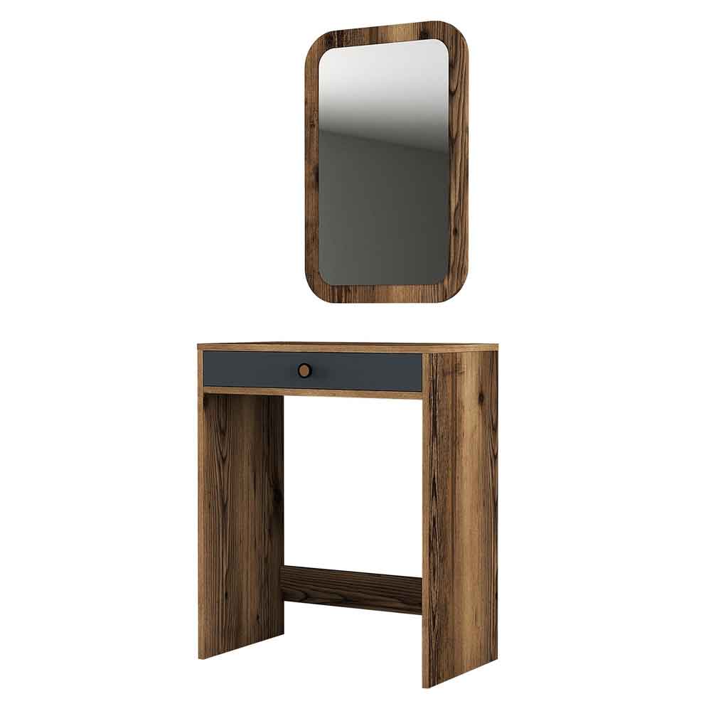 Lizbon Wooden Dressing Table with Mirror in Walnut and Anthracite