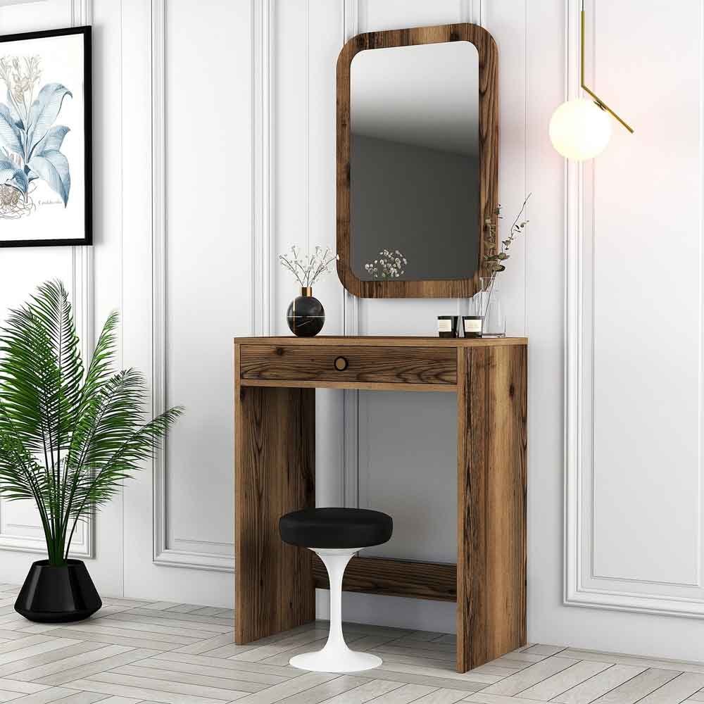 Lizbon Wooden Dressing Table with Mirror in Walnut