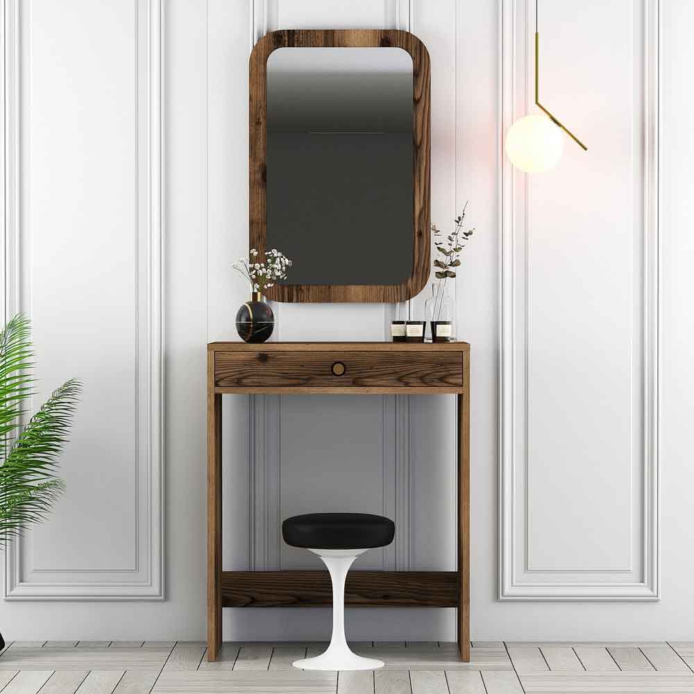 Lizbon Wooden Dressing Table with Mirror in Walnut