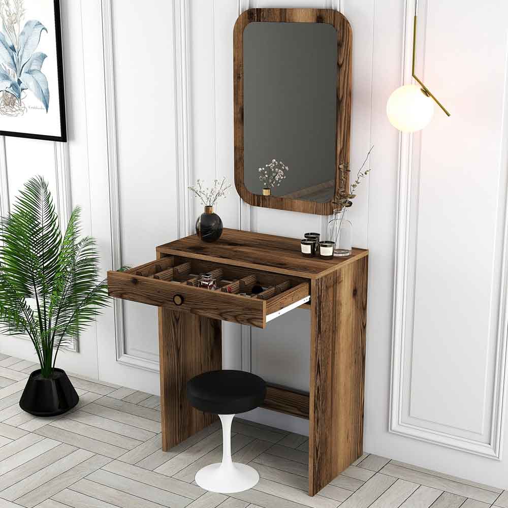 Lizbon Wooden Dressing Table with Mirror in Walnut