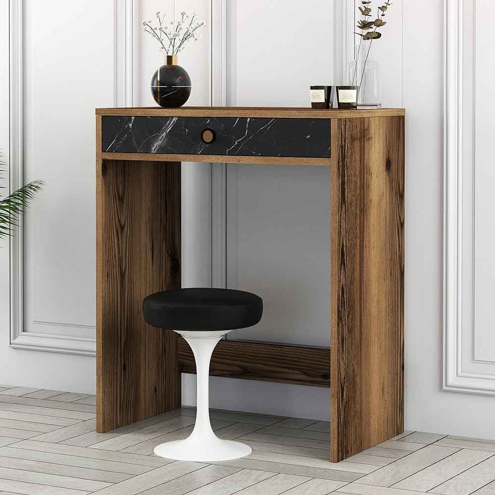 Lizbon Wooden Dressing Table in Walnut and Black Marble Effect