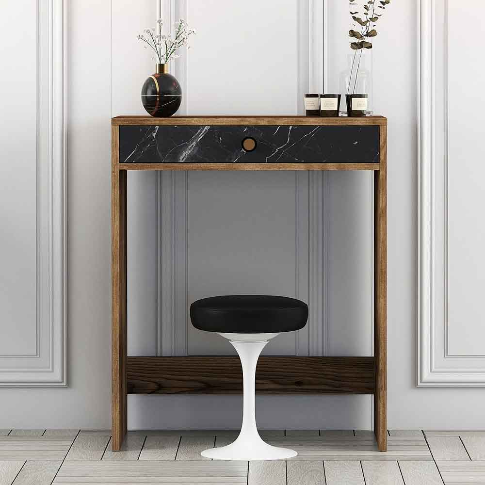 Lizbon Wooden Dressing Table in Walnut and Black Marble Effect