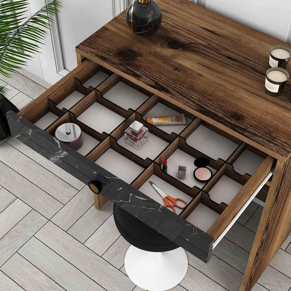 Lizbon Wooden Dressing Table in Walnut and Black Marble Effect