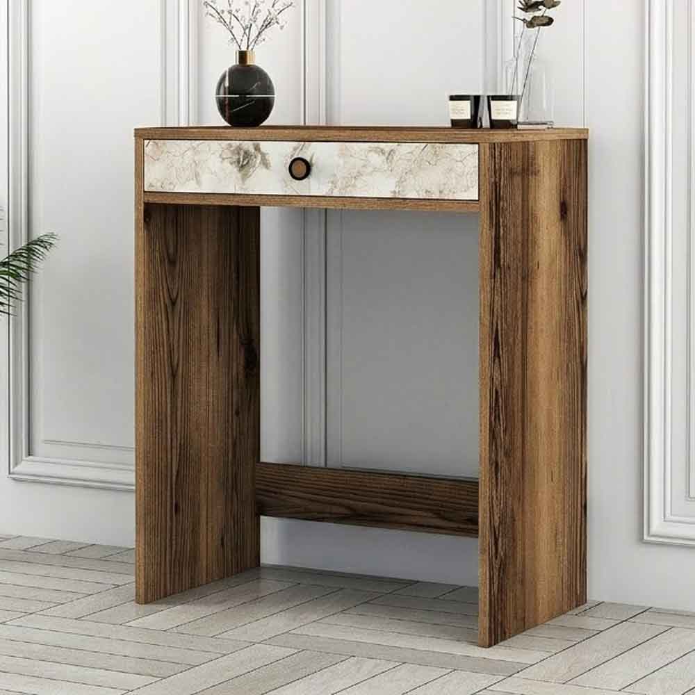 Lizbon Wooden Dressing Table in Walnut and White Marble Effect