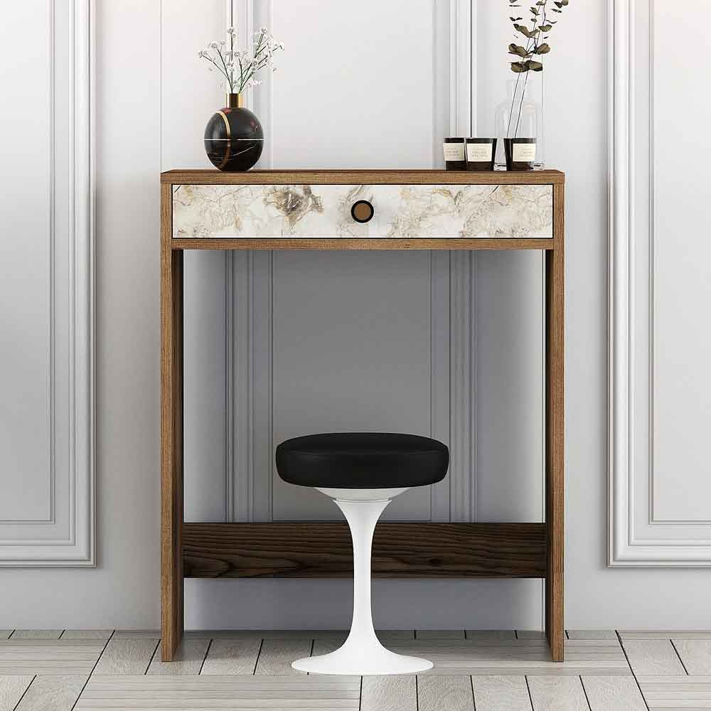 Lizbon Wooden Dressing Table in Walnut and White Marble Effect