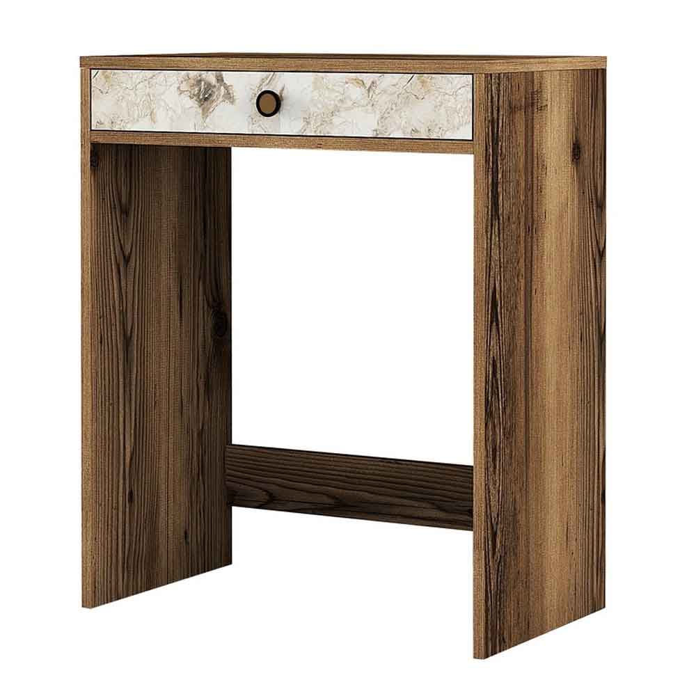 Lizbon Wooden Dressing Table in Walnut and White Marble Effect