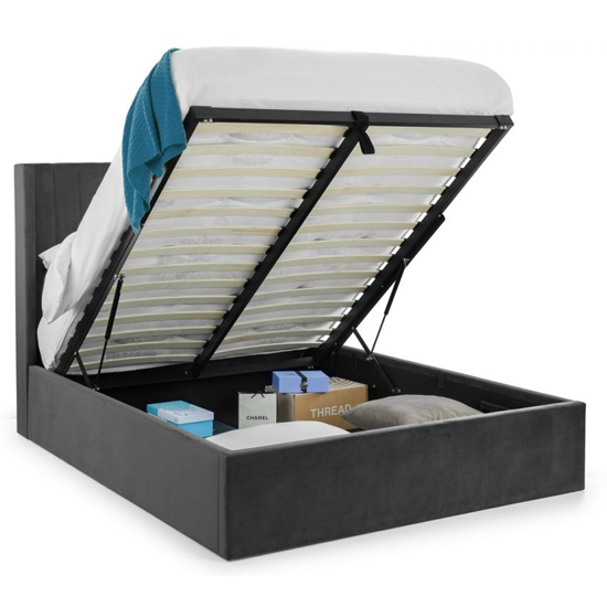 Laelia Velvet Storage King Size Bed In Grey