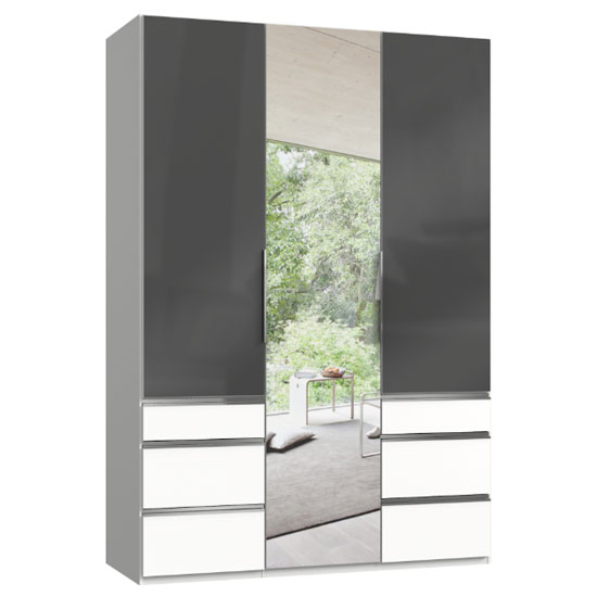 Lloyd Mirrored 3 Doors Wardrobe In Gloss Grey And White