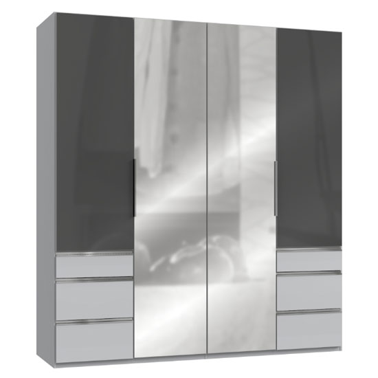 Read more about Lloyd mirrored 4 doors wardrobe in gloss grey and light grey