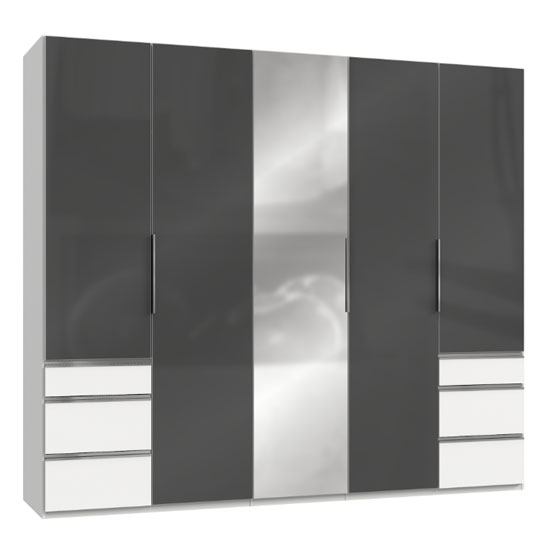 Lloyd Mirrored 5 Doors Wardrobe In Gloss Grey And White