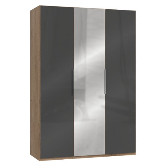 Lloyd Mirrored Wardrobe In Gloss Grey And Planked Oak 3 Doors