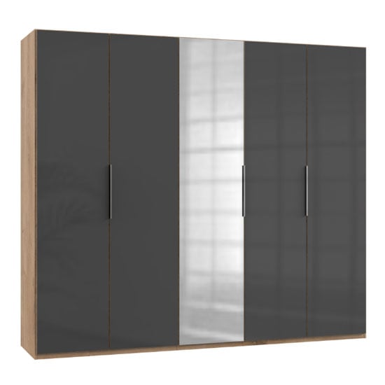 Read more about Lloyd mirrored wardrobe in gloss grey and planked oak 5 doors