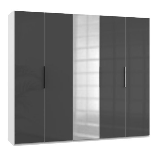 Lloyd Mirrored Wardrobe In Gloss Grey And White 5 Doors