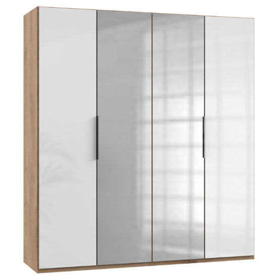 Read more about Lloyd mirrored wardrobe in gloss white and planked oak 4 doors