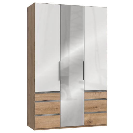 Lloyd Tall 3 Door Mirror Wardrobe In Gloss White And Planked Oak