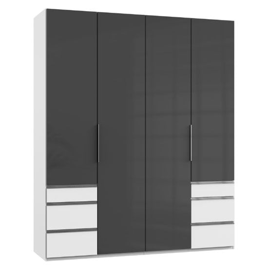 Lloyd Tall 4 Doors Wardrobe In Gloss Grey And White