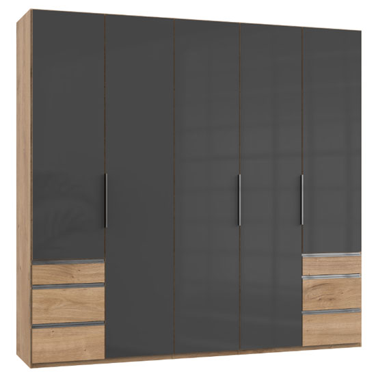 Lloyd Tall 5 Doors Wardrobe In Gloss Grey And Planked Oak